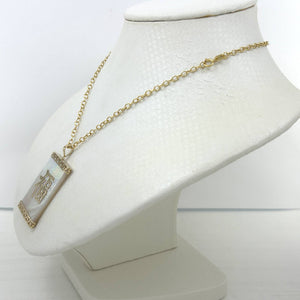 Beautiful White Mother of Pearl “Good Luck” Pendant 14k Yellow Gold