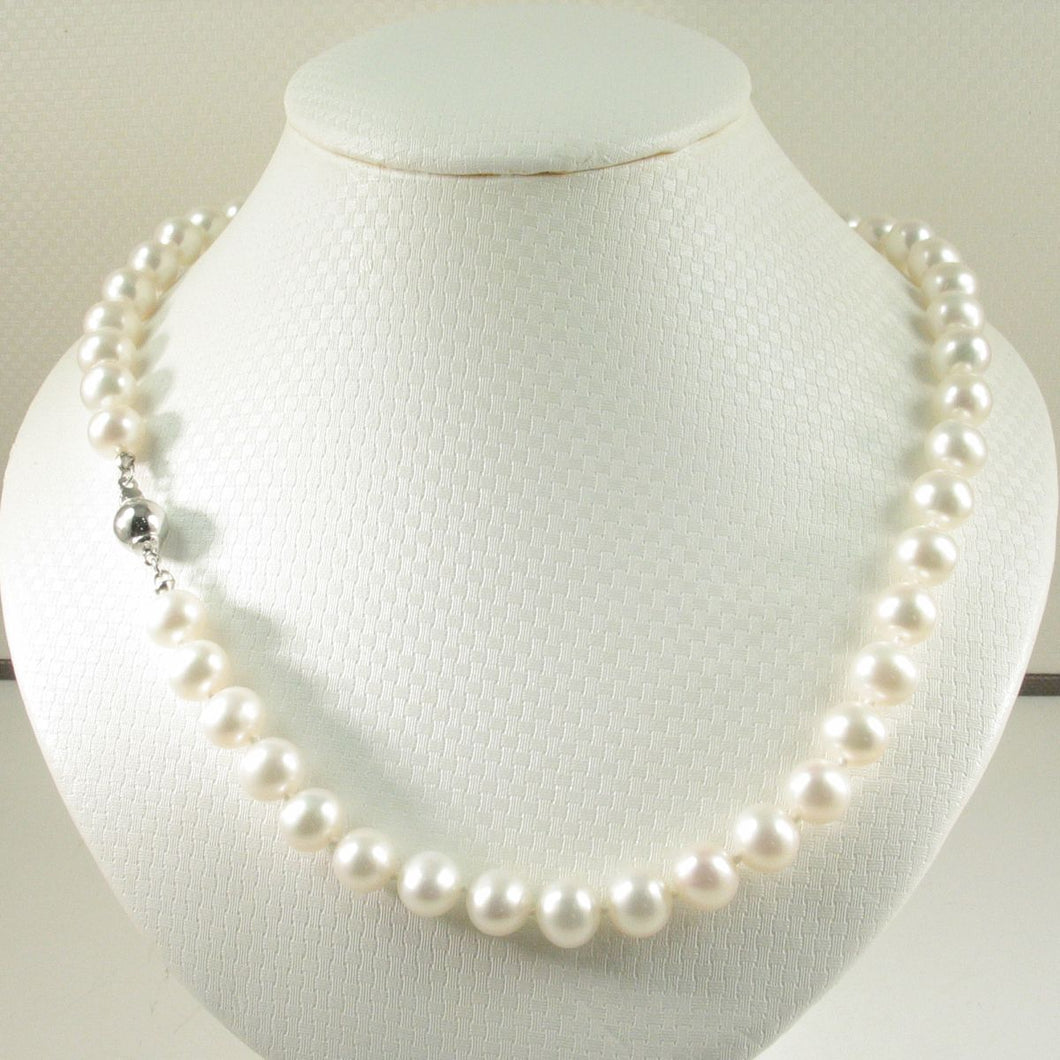 White Freshwater Pearl Hand-Knotted Necklace with 925 Silver Clasp