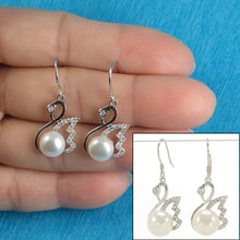 Load image into Gallery viewer, Sterling Silver White Pearl CZ Hook Earrings (38 CZ)