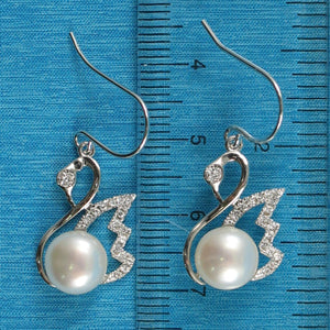 Sterling Silver White Pearl CZ Hook Earrings (38 CZ)