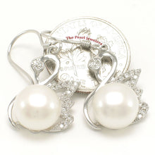 Load image into Gallery viewer, Sterling Silver White Pearl CZ Hook Earrings (38 CZ)