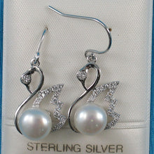 Load image into Gallery viewer, Sterling Silver White Pearl CZ Hook Earrings (38 CZ)