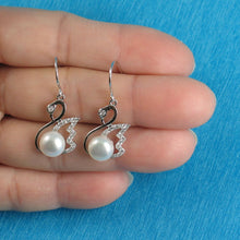 Load image into Gallery viewer, Sterling Silver White Pearl CZ Hook Earrings (38 CZ)
