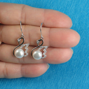 Sterling Silver White Pearl CZ Hook Earrings (38 CZ)