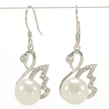 Load image into Gallery viewer, Sterling Silver White Pearl CZ Hook Earrings (38 CZ)