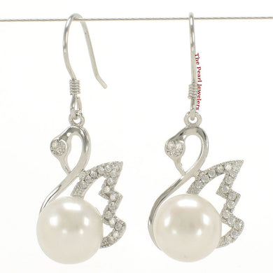 Sterling Silver White Pearl CZ Hook Earrings (38 CZ)