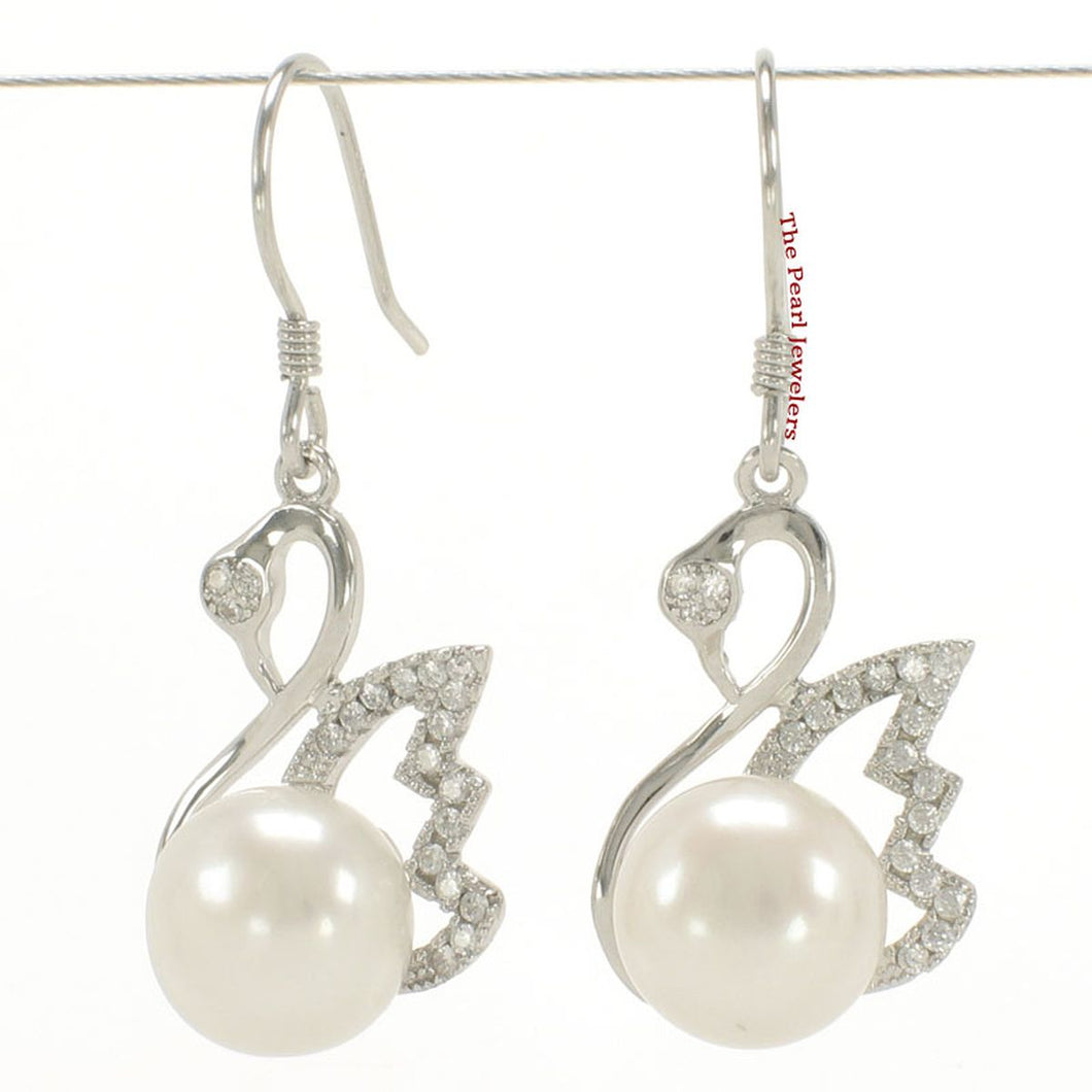 Sterling Silver White Pearl CZ Hook Earrings (38 CZ)