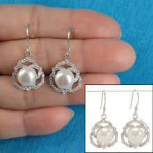 Load image into Gallery viewer, Sterling Silver AAA White Pearl CZ Hook Earrings (72 CZ)