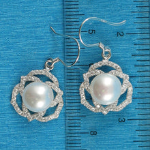 Load image into Gallery viewer, Sterling Silver AAA White Pearl CZ Hook Earrings (72 CZ)