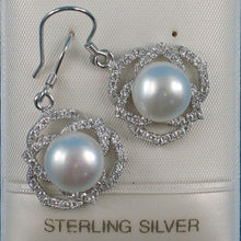 Load image into Gallery viewer, Sterling Silver AAA White Pearl CZ Hook Earrings (72 CZ)