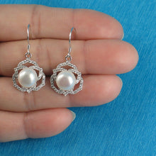 Load image into Gallery viewer, Sterling Silver AAA White Pearl CZ Hook Earrings (72 CZ)