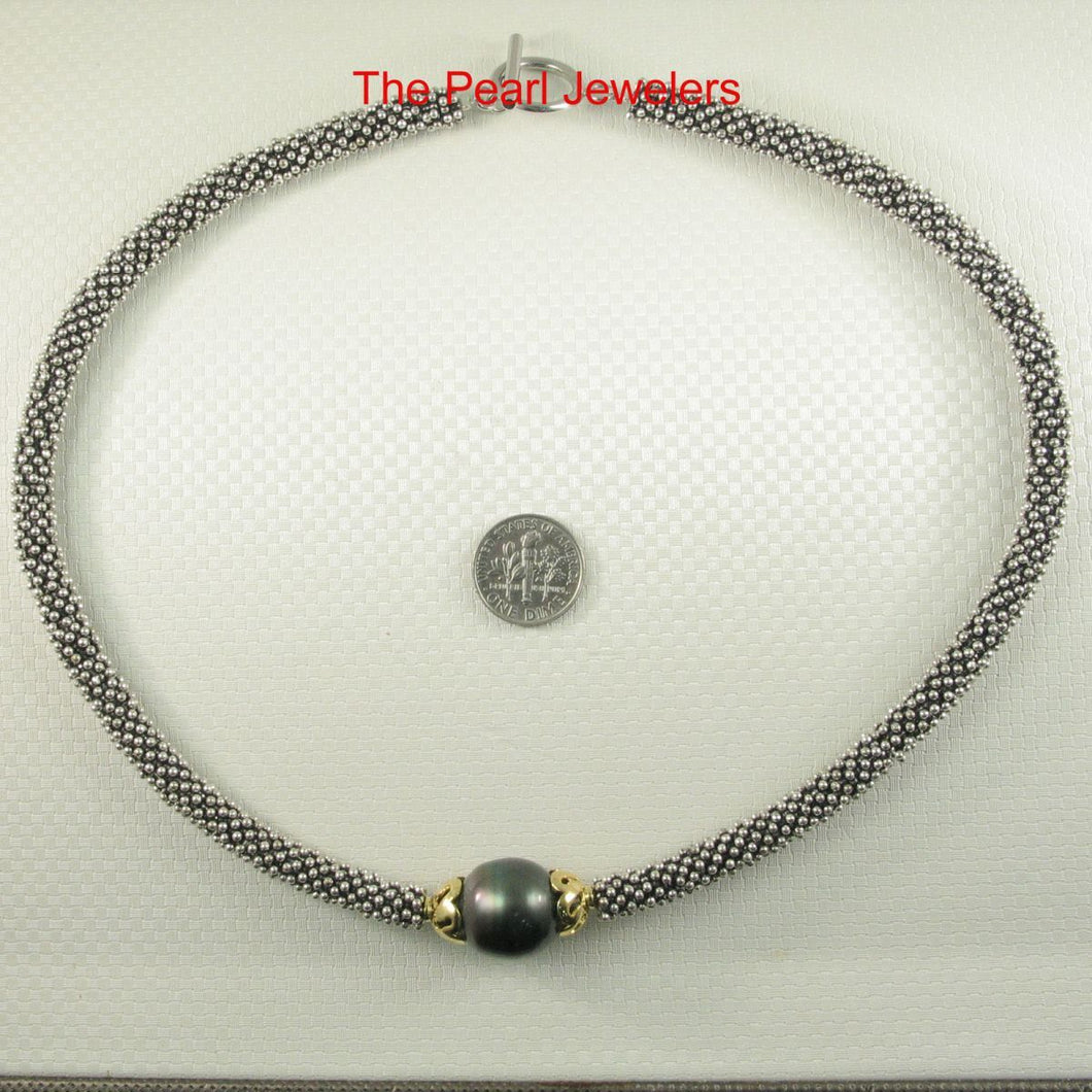 16mm Black Tahitian Pearl with Silver 925 Bali Beads Necklace