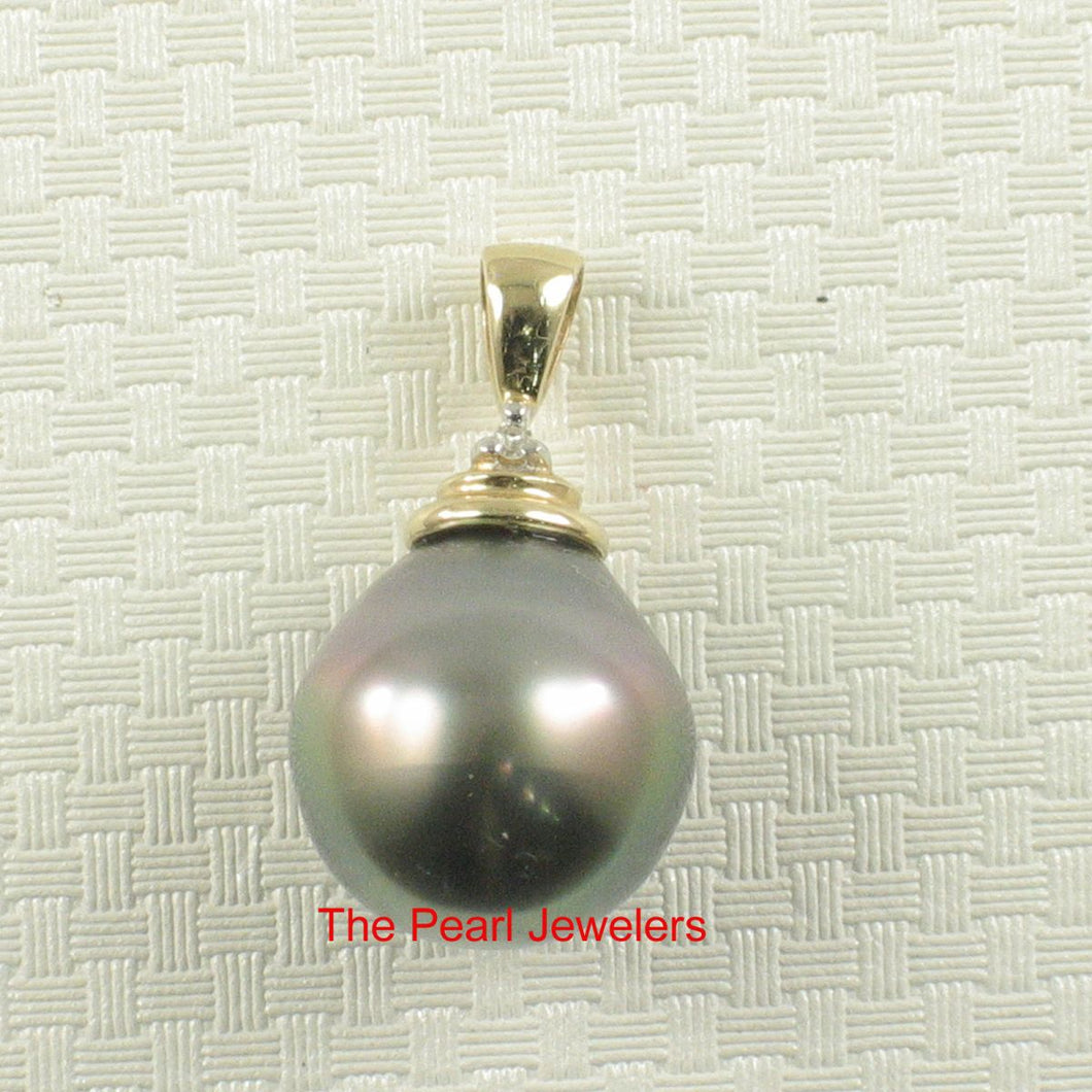 14k Yellow Gold Bell-Bale & Diamond Accent Tahitian Pearl Pendant