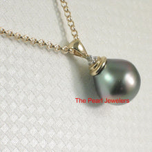 Load image into Gallery viewer, 14k Yellow Gold Bell-Bale &amp; Diamond Accent Tahitian Pearl Pendant