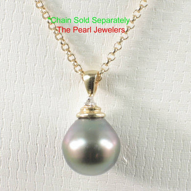 14k Yellow Gold Bell-Bale & Diamond Accent Tahitian Pearl Pendant