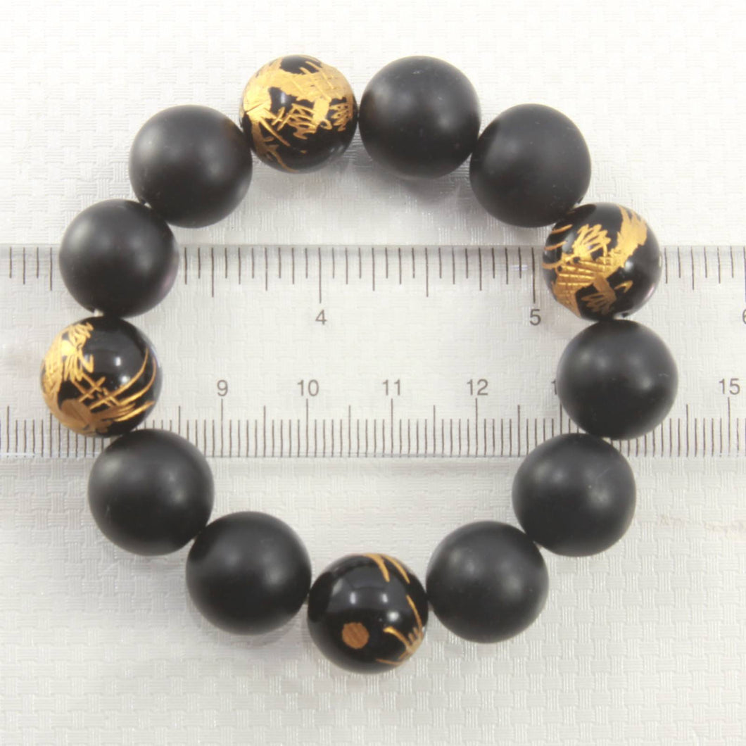 14mm Bian Stone Black Onyx Dragon Beads Bracelet