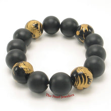 Load image into Gallery viewer, 14mm Bian Stone Black Onyx Dragon Beads Bracelet