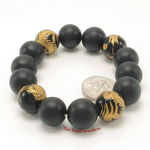 Load image into Gallery viewer, 14mm Bian Stone Black Onyx Dragon Beads Bracelet