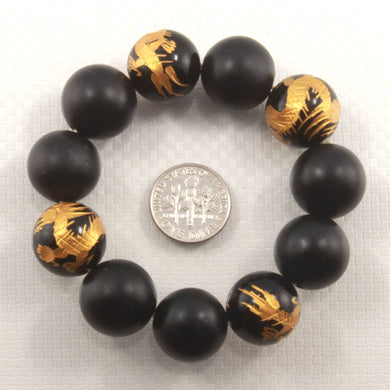 16mm Bian Stone Black Onyx Dragon Beads Bracelet