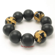 Load image into Gallery viewer, 18mm Bian Stone Black Onyx Dragon Beads Bracelet