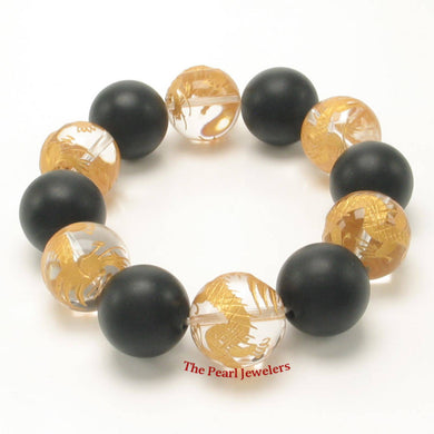 16mm Bian Stone Crystal Dragon Beads Bracelet