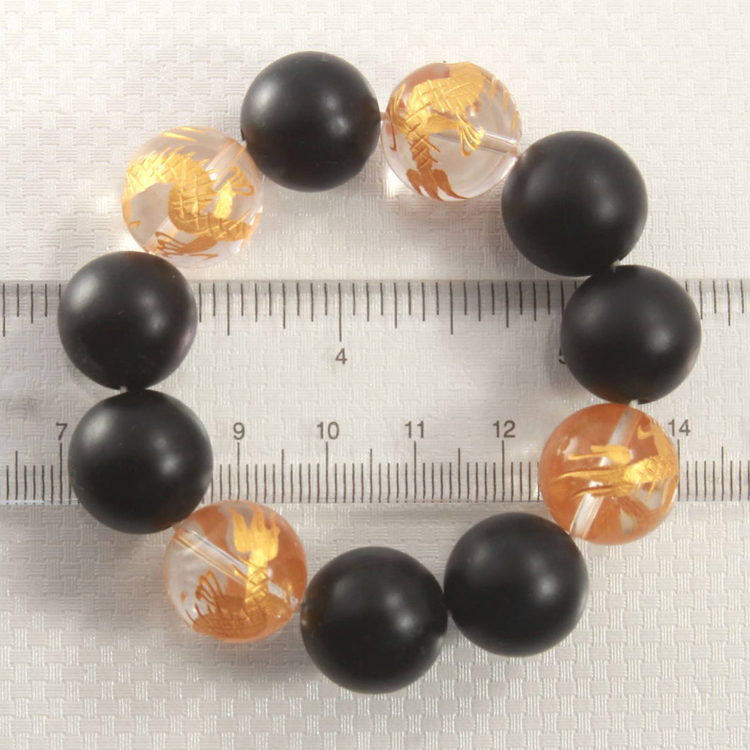 Handcrafted Endless Bracelet 16mm Bian Stone Crystal Golden Dragon Beads