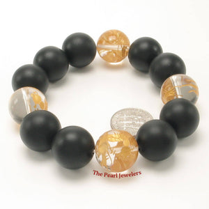 Handcrafted Endless Bracelet 16mm Bian Stone Crystal Golden Dragon Beads