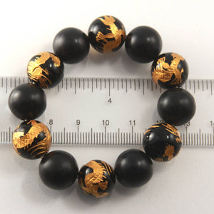 14mm Bian Stone Black Onyx Dragon Beads Bracelet
