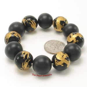 14mm Bian Stone Black Onyx Dragon Beads Bracelet
