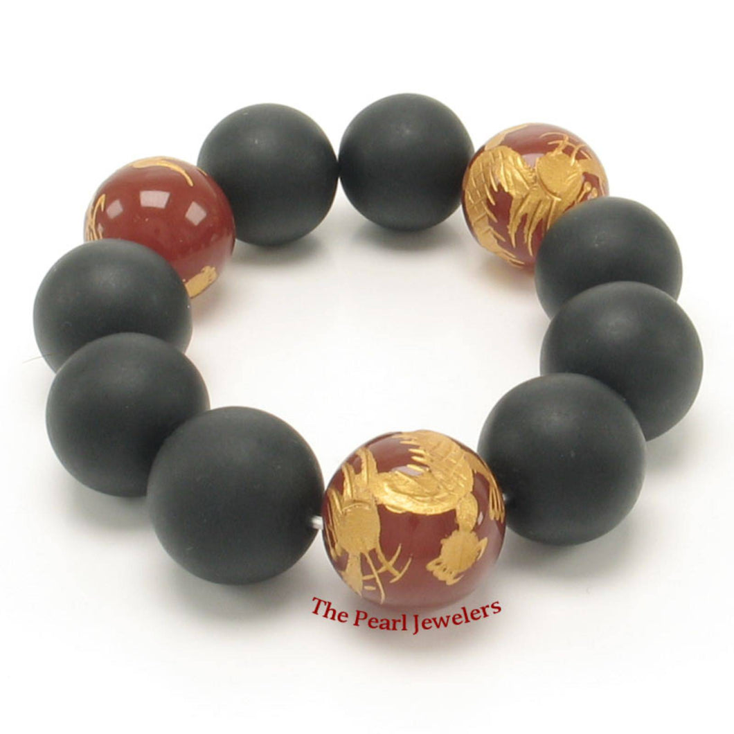 18mm Bian Stone Red Agate Dragon Beads Bracelet