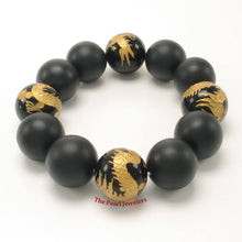 Load image into Gallery viewer, 18mm Bian Stone Black Onyx Dragon Bracelet