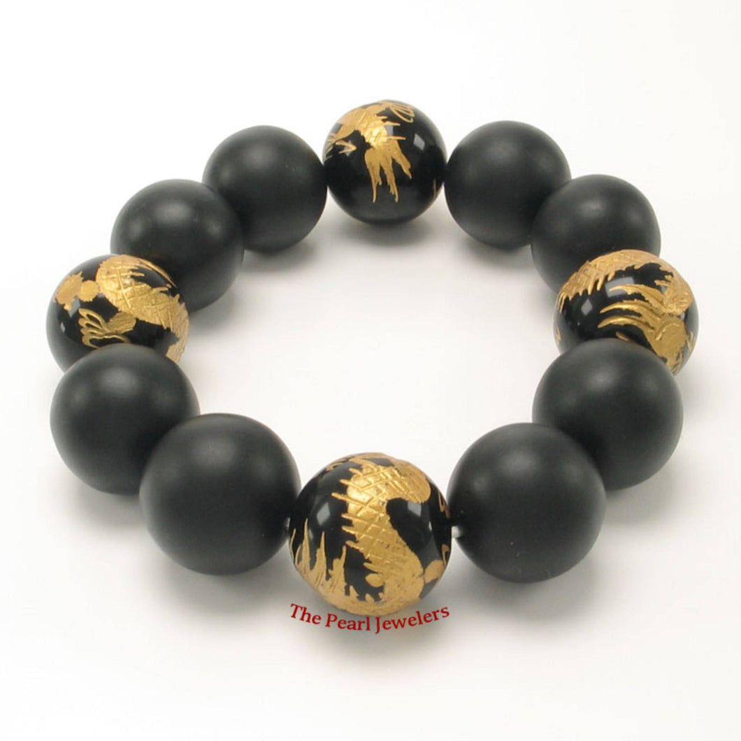 18mm Bian Stone Black Onyx Dragon Bracelet