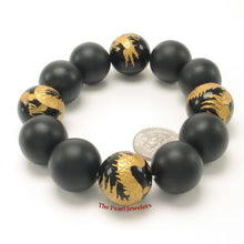 Load image into Gallery viewer, 18mm Bian Stone Black Onyx Dragon Bracelet