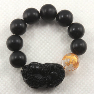 16mm Bian Stone Crystal Golden Dragon Pixiu Bracelet