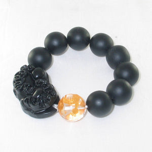 16mm Bian Stone Crystal Golden Dragon Pixiu Bracelet