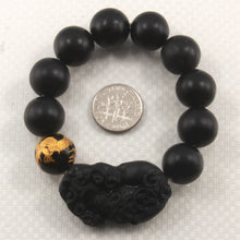 Load image into Gallery viewer, 14mm Bian Stone Black Onyx Dragon Pixiu Bracelet