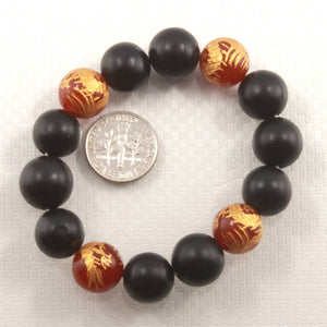 12mm Bian Stone Red Agate Dragon Bracelet