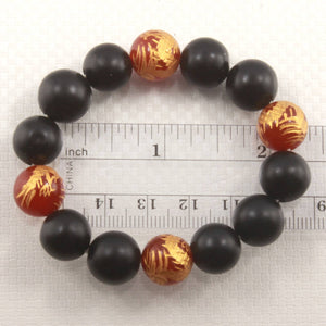 12mm Bian Stone Red Agate Dragon Bracelet