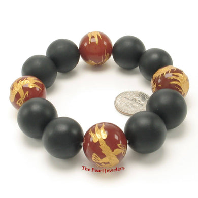 18mm Bian Stone Red Agate Dragon Bracelet