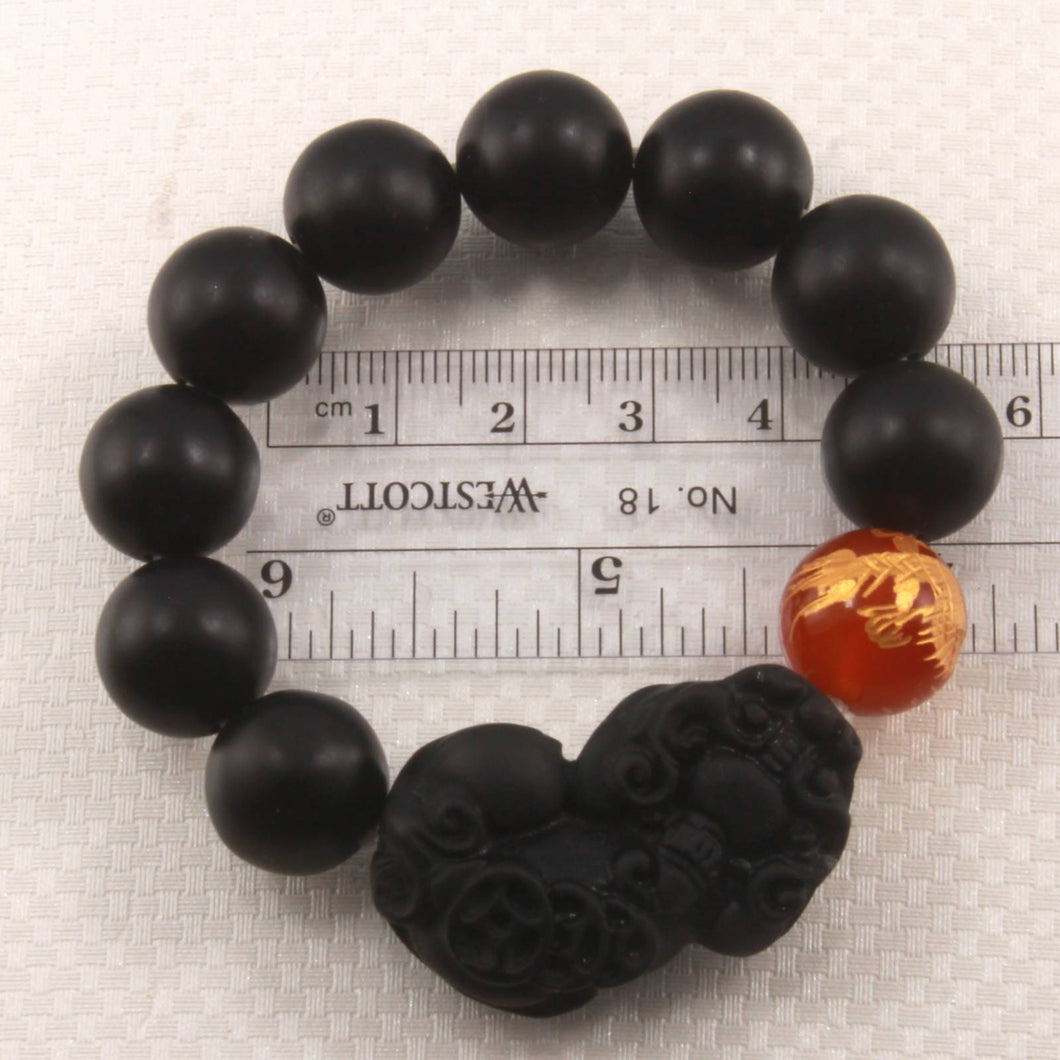14mm Bian Stone Red Agate Dragon Pixiu Bracelet