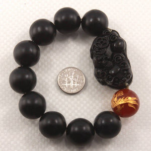 18mm Bian Stone Red Agate Golden Dragon Pixiu Bracelet
