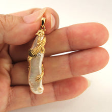 Load image into Gallery viewer, Biwa Pearl Dragon Pendant – 14k Yellow Gold + Diamond (Pink Tint)