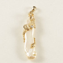 Load image into Gallery viewer, Biwa Pearl Dragon Pendant – 14k Yellow Gold + Diamond (Pink Tint)