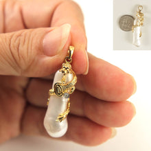 Load image into Gallery viewer, Biwa Pearl Dragon Pendant – 14k Yellow Gold + Diamond