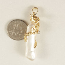 Load image into Gallery viewer, Biwa Pearl Dragon Pendant – 14k Yellow Gold + Diamond
