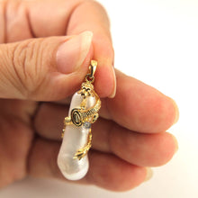 Load image into Gallery viewer, Biwa Pearl Dragon Pendant – 14k Yellow Gold + Diamond