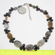 Load image into Gallery viewer, Black Baroque Pearl &amp; Agate Necklace – .925 Silver Clasp