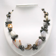 Load image into Gallery viewer, Black Baroque Pearl &amp; Agate Necklace – .925 Silver Clasp
