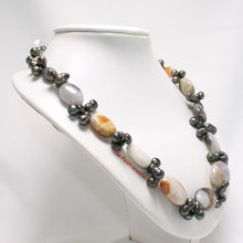 Load image into Gallery viewer, Black Baroque Pearl &amp; Agate Necklace – .925 Silver Clasp