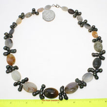 Load image into Gallery viewer, Black Baroque Pearl &amp; Agate Necklace – .925 Silver Clasp